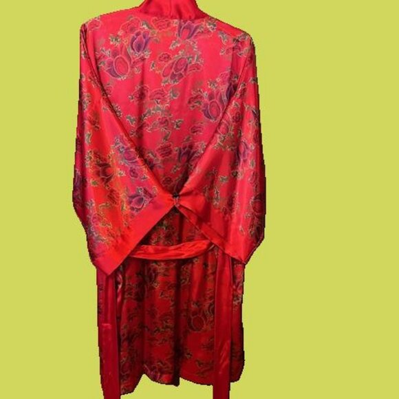 Vintage Red Kimono short floral print Robe 14/20 - Picture 3 of 8